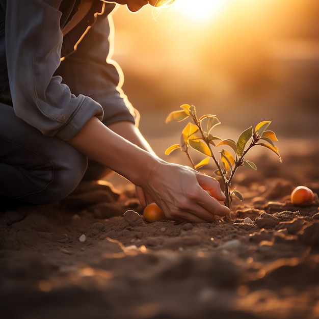 Foto una persona plantando una pequeña planta