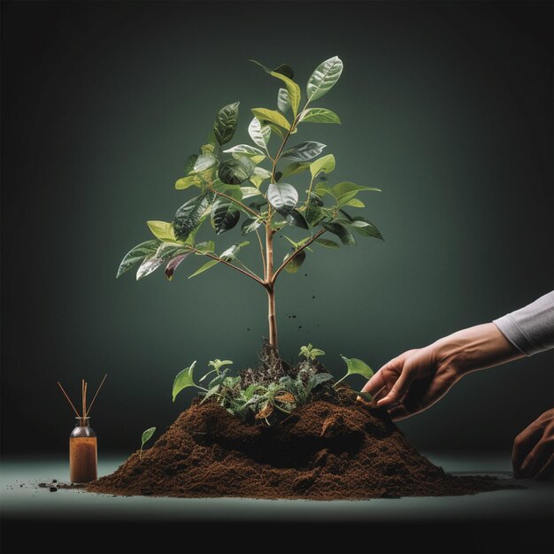 Persona plantando una planta Cuidado de la naturaleza plantando