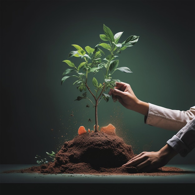 Persona plantando una planta Cuidado de la naturaleza plantando