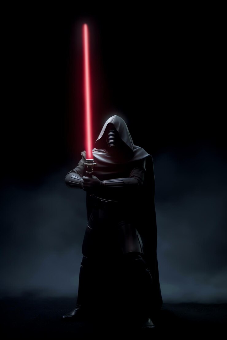 Foto una persona en una prenda sosteniendo una espada de luz roja