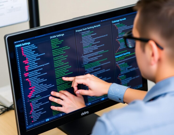 Foto una persona que administra la configuración de dns y los registros de dominio