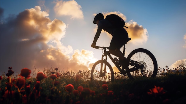 Persona que anda en bicicleta en el campo de