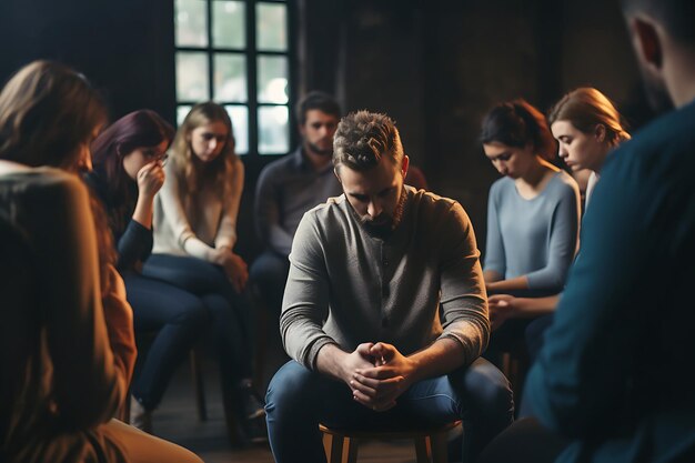 Persona que asiste a un grupo de apoyo para personas que luchan con la deuda