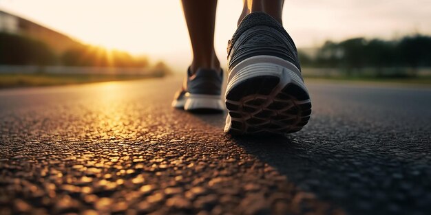 una persona que lleva un par de zapatillas camina por una carretera.