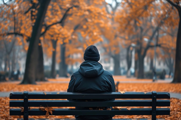 Persona que necesita apoyo de salud mental sentada sola en un banco en un parque desierto