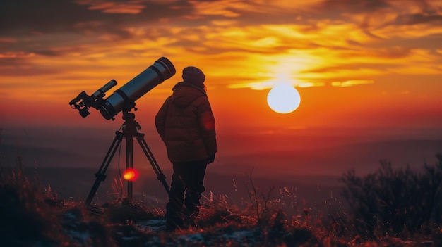 Persona que observa el Sol con un telescopio