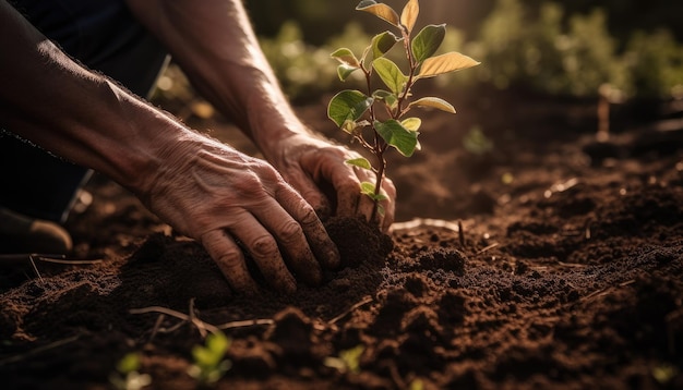 Una persona que planta árboles o flores que contribuyen al esfuerzo global.