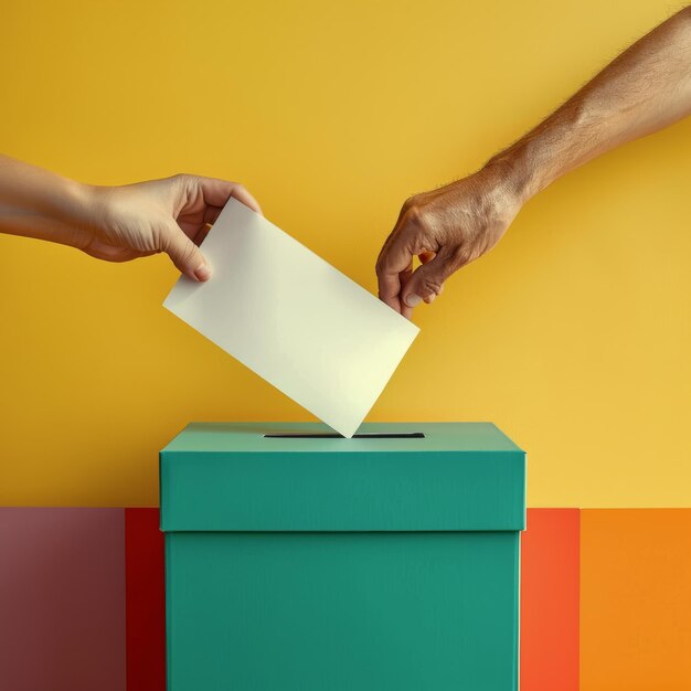 Persona que pone un pedazo de papel en una caja