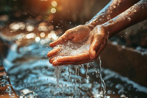 Persona que practica la higiene de las manos fregándose con jabón y agua