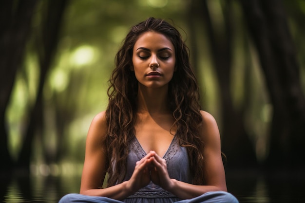 Foto persona que practica la meditación del yoga