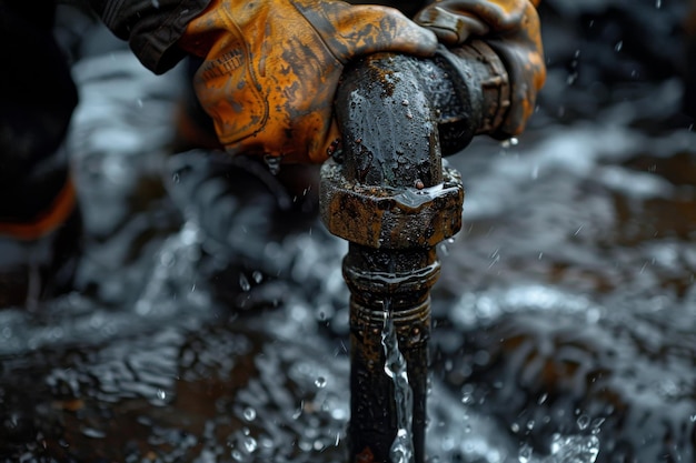 Persona que sostiene la manguera de agua