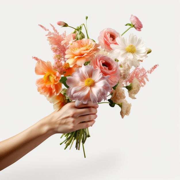 Persona que sostiene un ramo de flores al aire libre