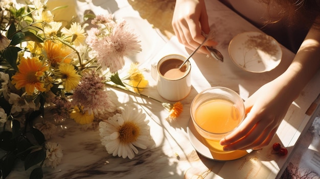 Persona que sostiene una taza de té