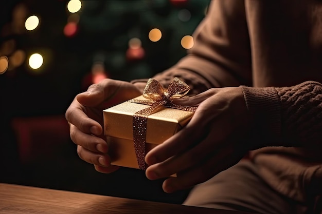 La persona que tiene caja de regalo.