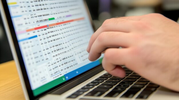 Persona que trabaja en una computadora portátil utilizando un software de hoja de cálculo