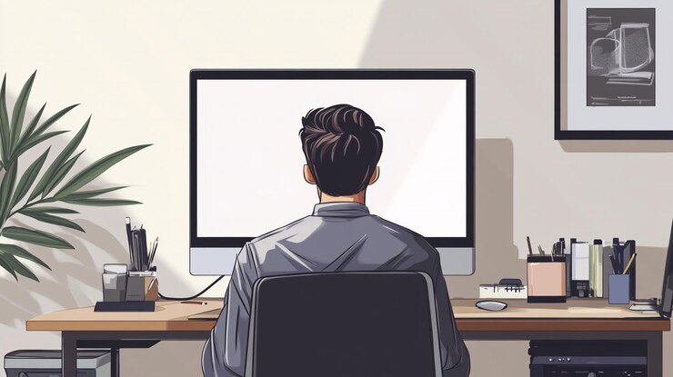 Foto persona que trabaja en un escritorio de la oficina en el hogar con una computadora