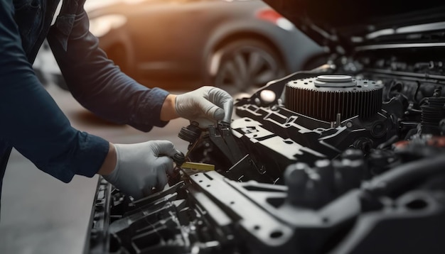 Una persona que trabaja en un motor de automóvil.