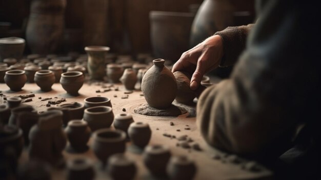 Una persona que trabaja en una rueda de alfarero.