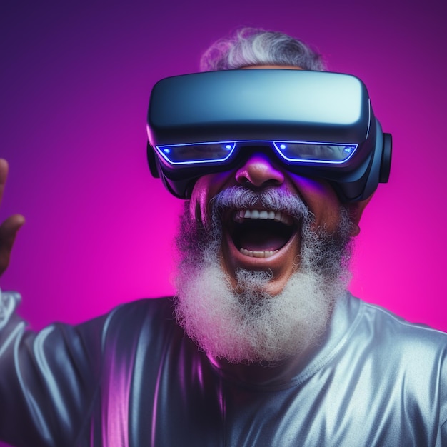 Persona que usa gafas de realidad virtual para juegos y educación