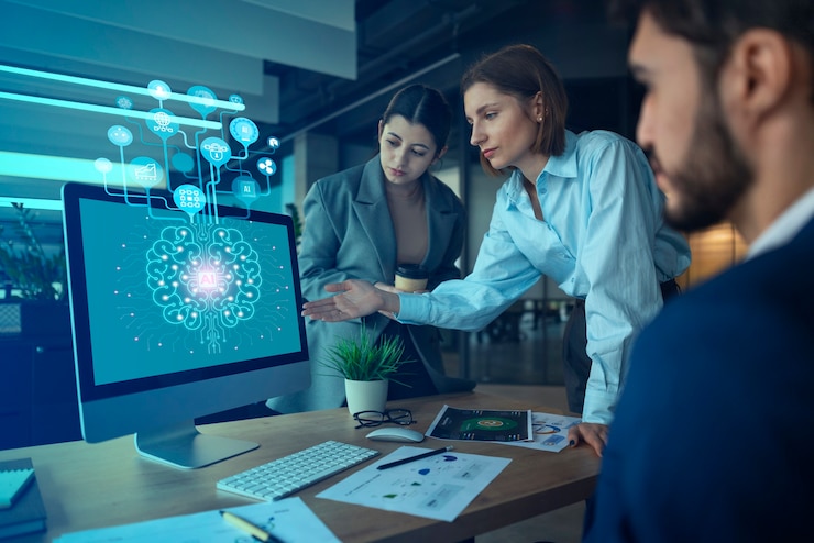 Foto persona que usa la herramienta ai en el trabajo