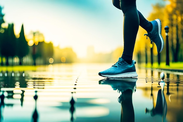 Una persona que usa un par de zapatos para correr camina bajo la lluvia.