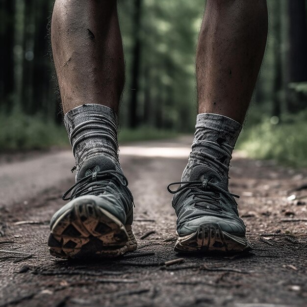 una persona que usa zapatos que dice "barro" en la suela de los zapatos.