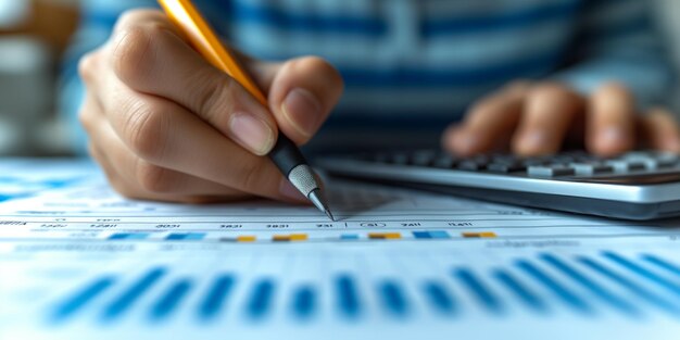 Foto persona que utiliza calculadora y bolígrafo para el cálculo financiero