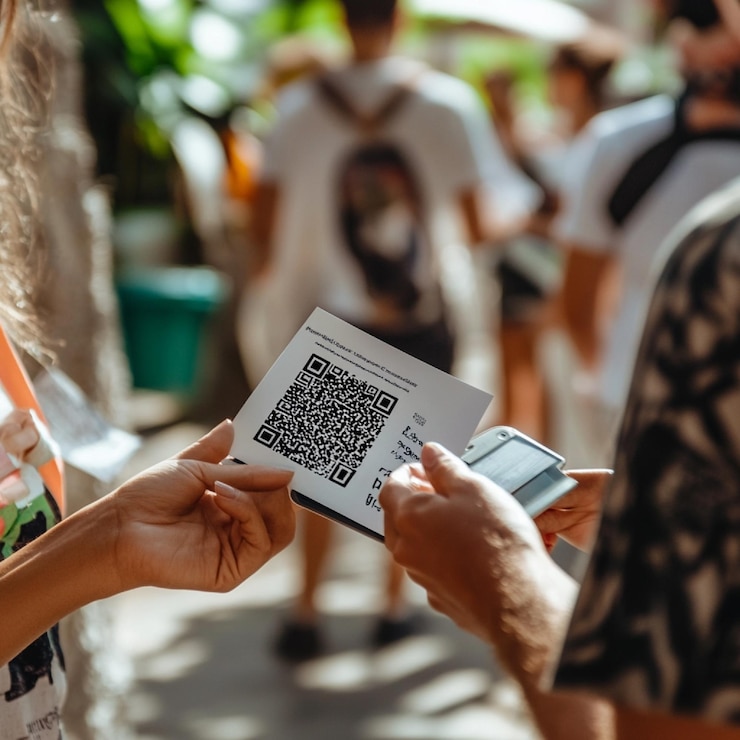 Foto una persona que utiliza un código qr en un volante para hacer una donación rápida en línea4