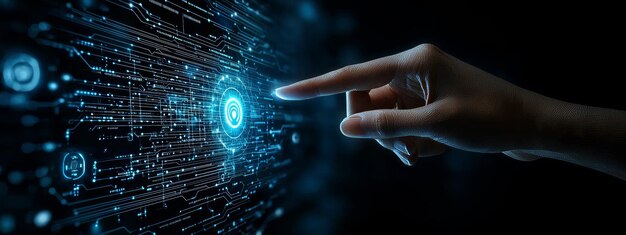 Una persona que utiliza una computadora inteligente que muestra el concepto de marketing de contenidos contra un fondo azul