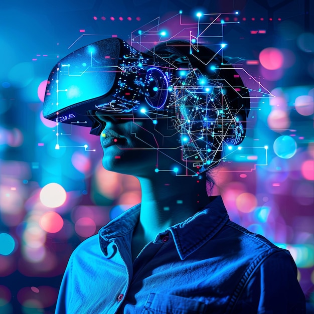 una persona que utiliza googles de realidad virtual y realidad aumentada
