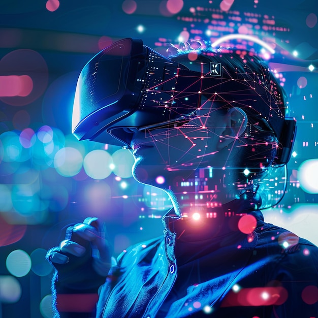 una persona que utiliza googles de realidad virtual y realidad aumentada