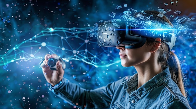 una persona que utiliza googles de realidad virtual y realidad aumentada