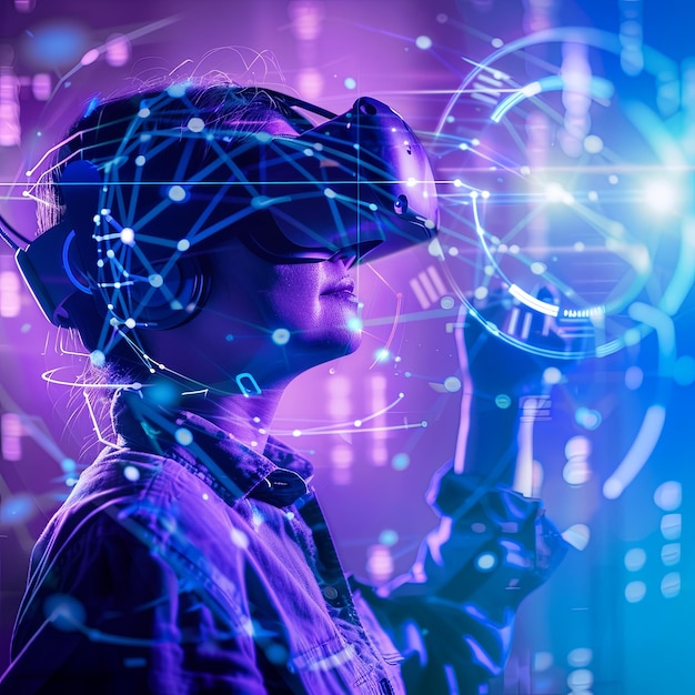 una persona que utiliza googles de realidad virtual y realidad aumentada