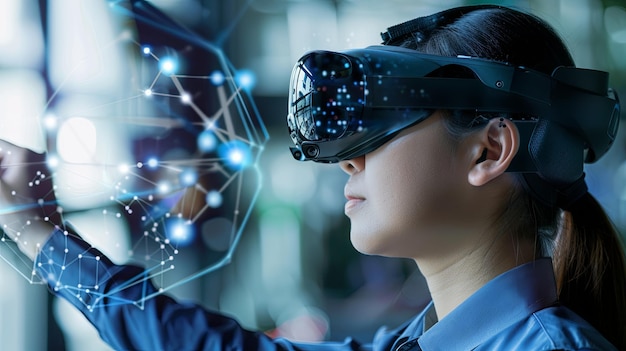 una persona que utiliza googles de realidad virtual y realidad aumentada