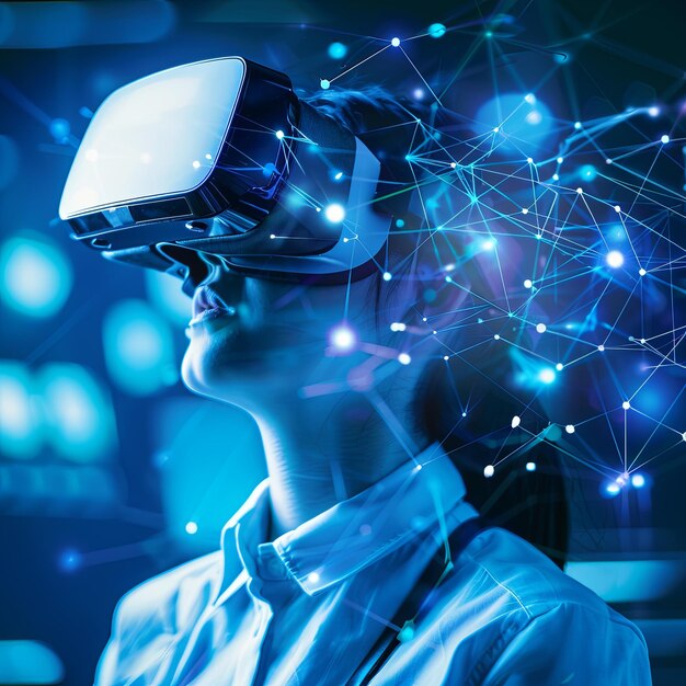 una persona que utiliza googles de realidad virtual y realidad aumentada