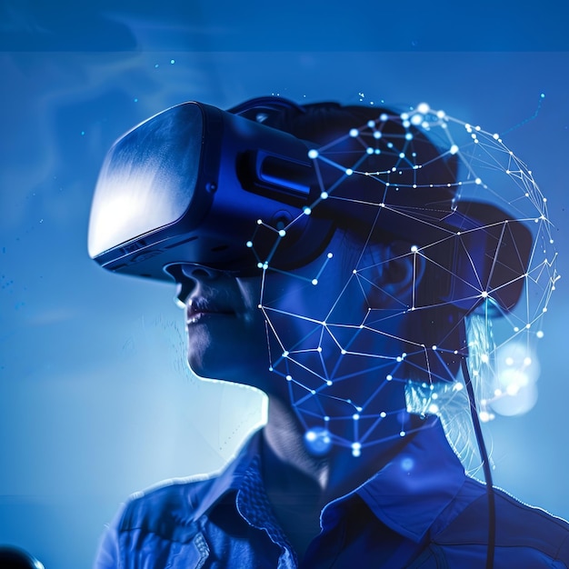 una persona que utiliza googles de realidad virtual y realidad aumentada