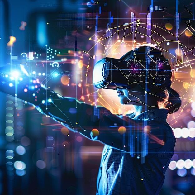 una persona que utiliza googles de realidad virtual y realidad aumentada