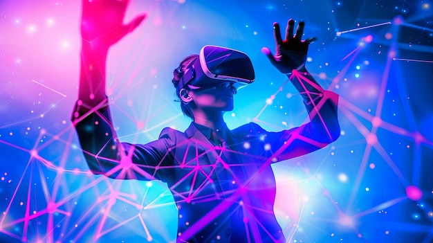 una persona que utiliza googles de realidad virtual y realidad aumentada