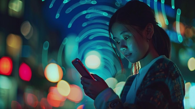 una persona que utiliza un teléfono inteligente u otro dispositivo inalámbrico para comunicarse