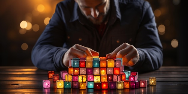 Foto una persona resolviendo el cubo de rubik por diversión