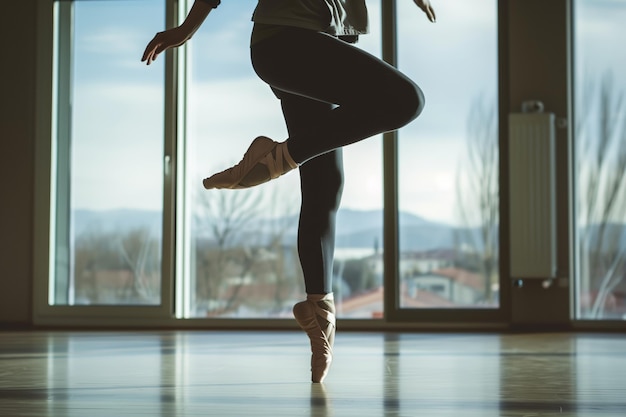 Persona con ropa casual practicando posiciones de ballet