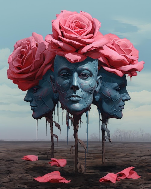 una persona con una rosa en la cabeza