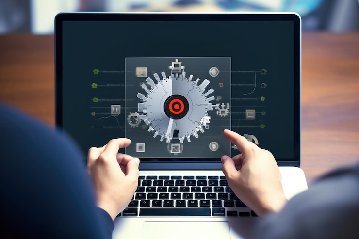 Foto una persona sentada frente a una computadora portátil con un reloj en la pantalla.
