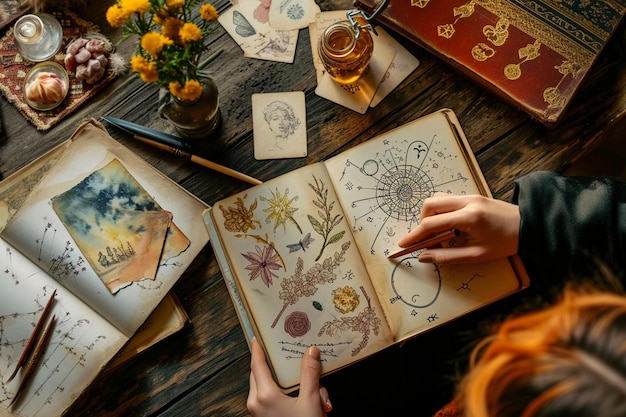 Foto una persona sentada en una mesa con un libro