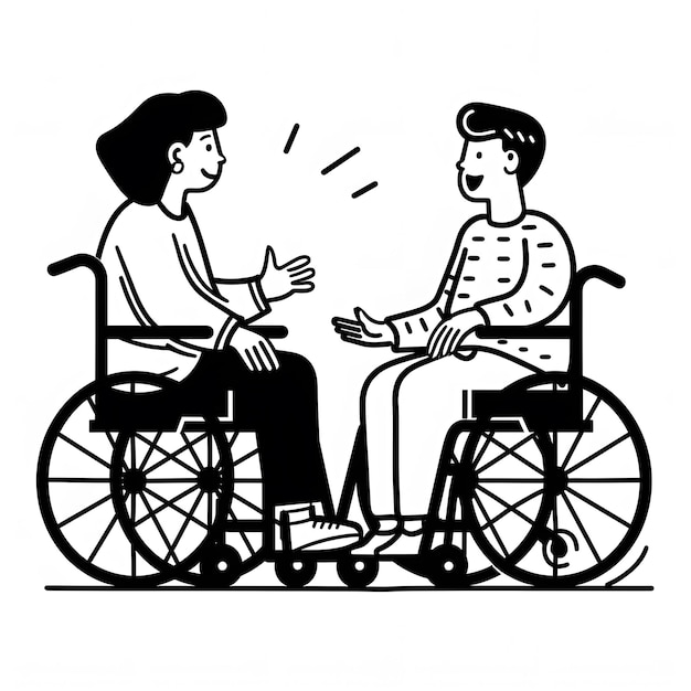 Foto una persona en silla de ruedas hablando con otro amigo