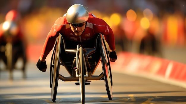 Foto una persona en silla de ruedas hace deportes