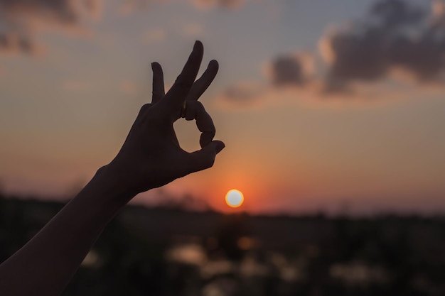 Foto persona en silueta contra el cielo naranja durante la puesta de sol