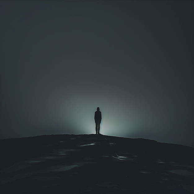 Persona solitaria de pie en la oscuridad concepto de psicología