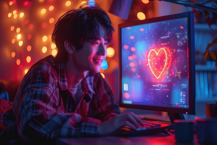 Foto persona soltera utiliza el servicio de aplicación de citas en línea para chatear y la red web pragma