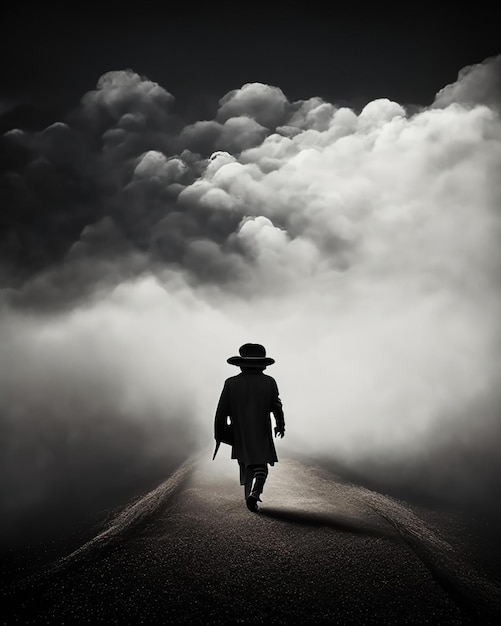 Foto con una persona de sombra caminando por un camino